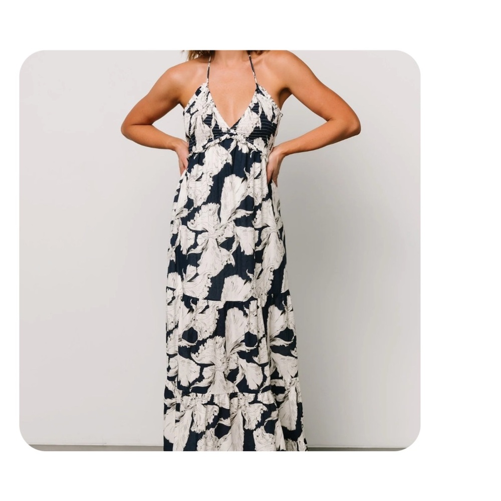 Baltic Botn Visalia maxi  Navy and White Floral Dress size small nwt
